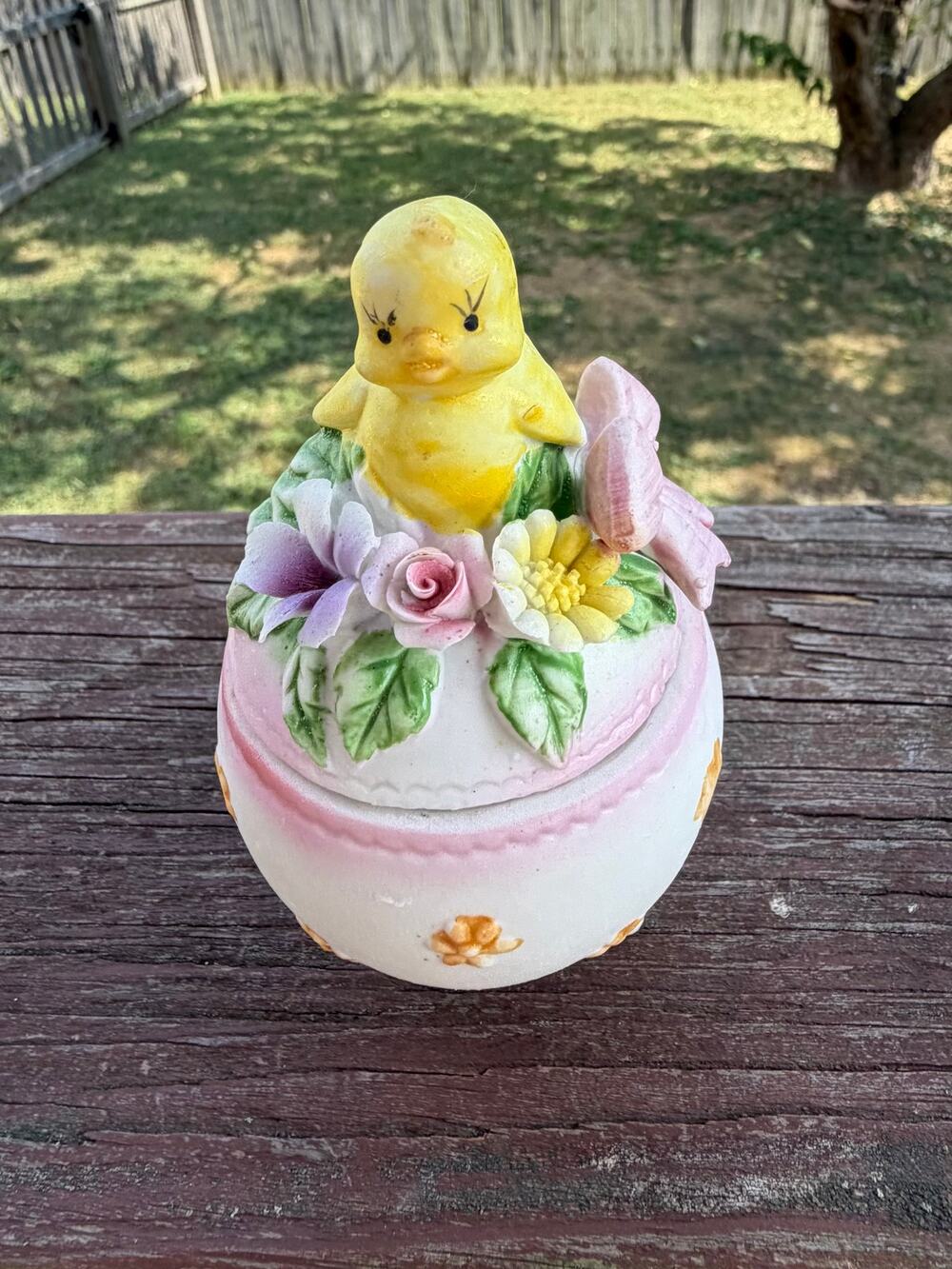 Vintage Lefton Easter Egg Chick Trinket Box, Made in Japan, MCM, Bisque